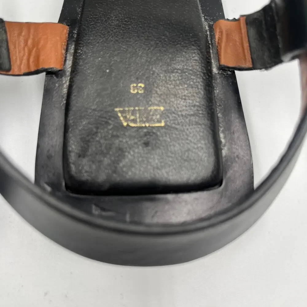 Zara Square Toe Leather Cage Fisherman Flat Sandals Black EU 38 US 7.5 - Picture 8 of 8